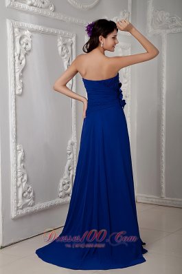 Sweetheart Royal Blue Beading Brush Train Prom Evening Dress