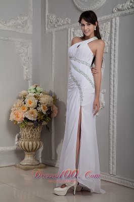 White One Shoulder Beading Brush Train Prom Dress Evening