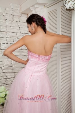 Beading Baby Pink Tulle Floor-length Prom / Evening Dress