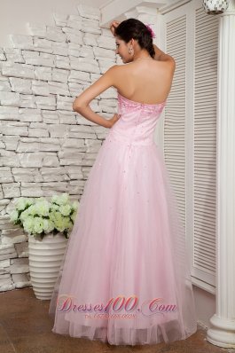 Beading Baby Pink Tulle Floor-length Prom / Evening Dress