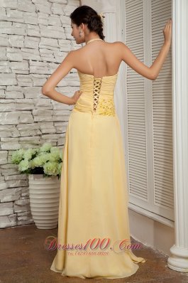 Halter Appliques Brush Train Layers Evening Dress