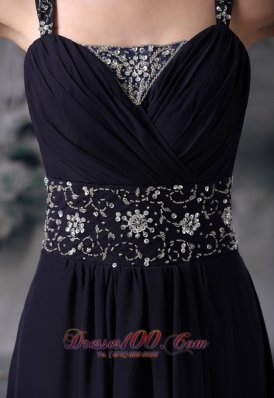 Straps Beaded Navy Blue Chiffon Prom / Evening Dress