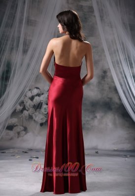 Burgundy Halter Beaded Floor-length Prom / Evening Dress