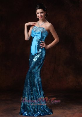 Sequins Overlay Bowknot Mermaid Prom Gown 2013 Beaded