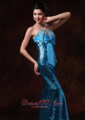 Sequins Overlay Bowknot Mermaid Prom Gown 2013 Beaded