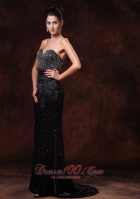 Brush Black Prom Celebrity Dress with Beads Decorate