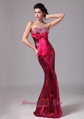 Paillette Mermaid Bowknot Prom Celebrity Dress