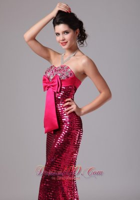 Paillette Mermaid Bowknot Prom Celebrity Dress