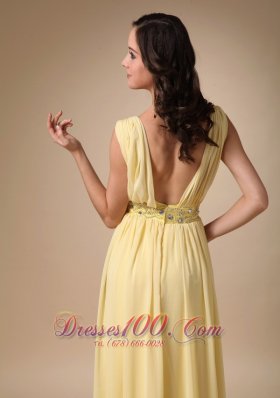 V-neck Chiffon Yellow Prom Celebrity Dress Pleated