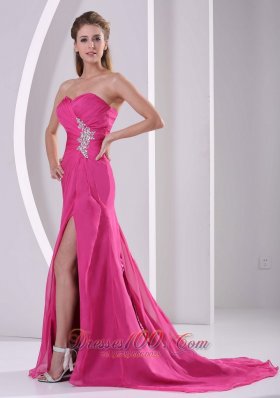 High Slit Chiffon Prom Celebrity Dress Hot Pink