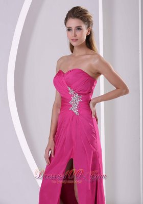 High Slit Chiffon Prom Celebrity Dress Hot Pink