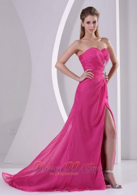 High Slit Chiffon Prom Celebrity Dress Hot Pink