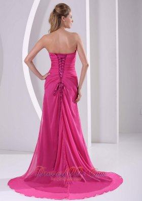 High Slit Chiffon Prom Celebrity Dress Hot Pink