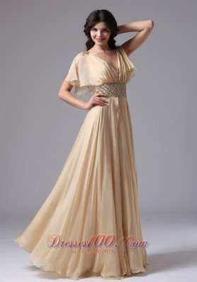 Butterfly Sleeves Beaded V-neck Waistband Prom Gown