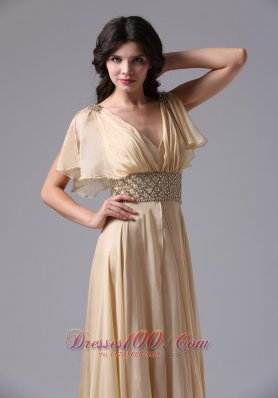 Butterfly Sleeves Beaded V-neck Waistband Prom Gown