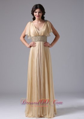 Butterfly Sleeves Beaded V-neck Waistband Prom Gown