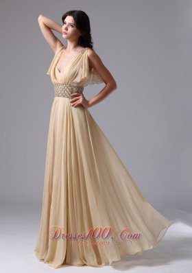 Butterfly Sleeves Beaded V-neck Waistband Prom Gown