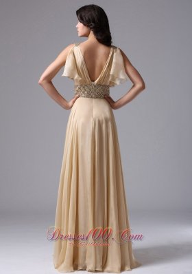 Butterfly Sleeves Beaded V-neck Waistband Prom Gown