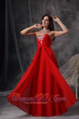 Empire Chiffon Ruched Prom Dress with Beads Sweetheart