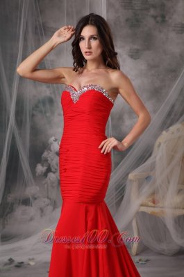 Ruching Mermaid Beads Brush Mermaid Evening Dress