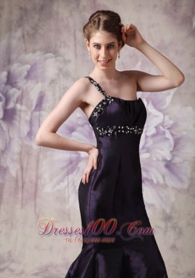 Brush Mermaid Dark Purple One Shoulder Evening Dress Beaded