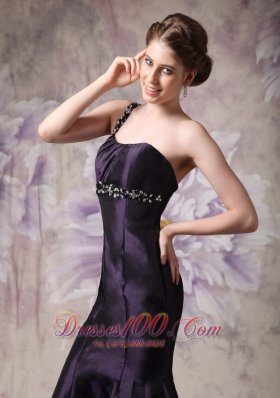 Brush Mermaid Dark Purple One Shoulder Evening Dress Beaded