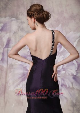 Brush Mermaid Dark Purple One Shoulder Evening Dress Beaded