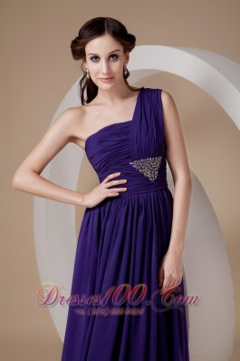 Sheath Chiffon Purple One Shoulder Prom Dress Beaded