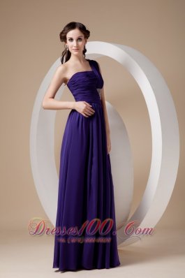 Sheath Chiffon Purple One Shoulder Prom Dress Beaded