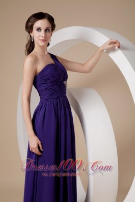 Sheath Chiffon Purple One Shoulder Prom Dress Beaded