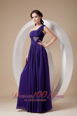 Sheath Chiffon Purple One Shoulder Prom Dress Beaded