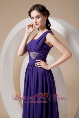 Sheath Chiffon Purple One Shoulder Prom Dress Beaded