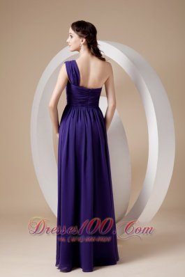 Sheath Chiffon Purple One Shoulder Prom Dress Beaded