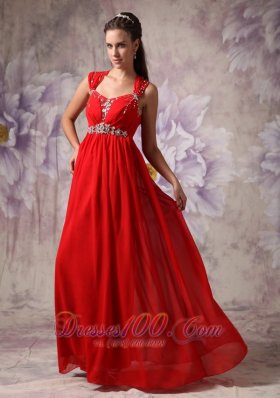 Straps Beads Red Chiffon Empire Prom Dress 2013 2014