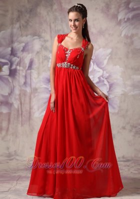 Straps Beads Red Chiffon Empire Prom Dress 2013 2014