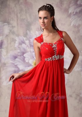 Straps Beads Red Chiffon Empire Prom Dress 2013 2014