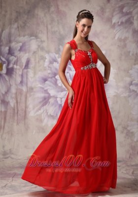 Straps Beads Red Chiffon Empire Prom Dress 2013 2014