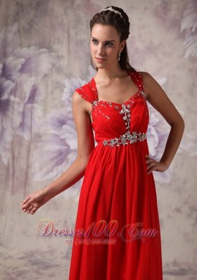 Straps Beads Red Chiffon Empire Prom Dress 2013 2014