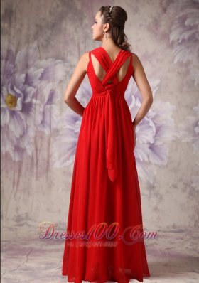 Straps Beads Red Chiffon Empire Prom Dress 2013 2014