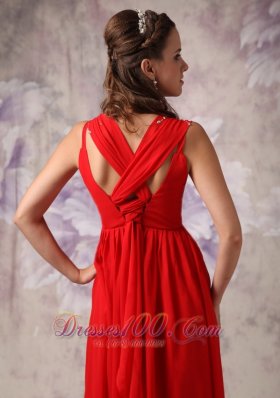 Straps Beads Red Chiffon Empire Prom Dress 2013 2014