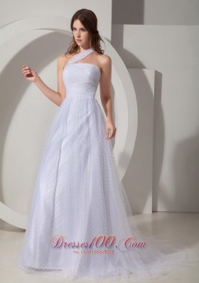 Court Train A-line Tulle Wedding Dress with One Shoulder