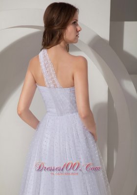 Court Train A-line Tulle Wedding Dress with One Shoulder