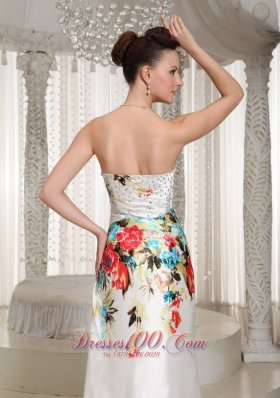 Floral Printing Rhinestones Strapless Prom Celebrity Dress