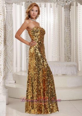 Sequined Gold Sheath Prom Party Dress for 2013