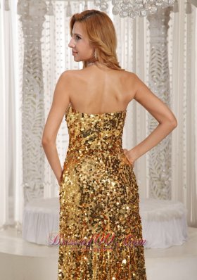 Sequined Gold Sheath Prom Party Dress for 2013