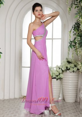 One Shoulder Lavender Slit Beaded Prom Celebrity Dress