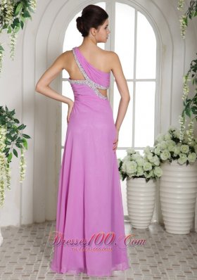 One Shoulder Lavender Slit Beaded Prom Celebrity Dress