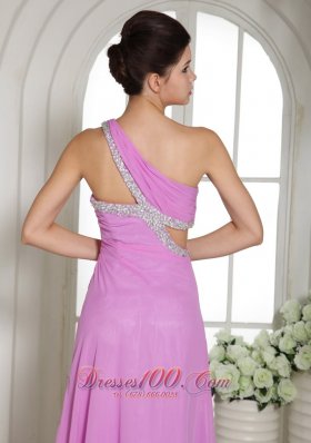 One Shoulder Lavender Slit Beaded Prom Celebrity Dress