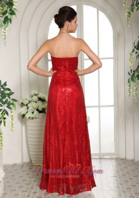 Shining Sequined Red Prom Celebrity Dress with Slit