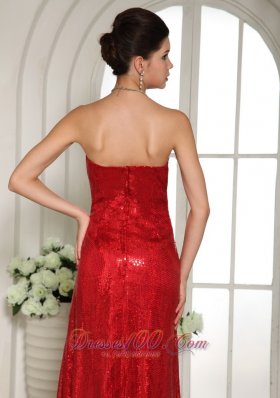 Shining Sequined Red Prom Celebrity Dress with Slit